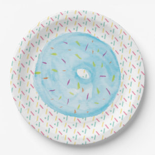 Prato De Papel Rosquinha de Fosco e borrifagem de cor azul