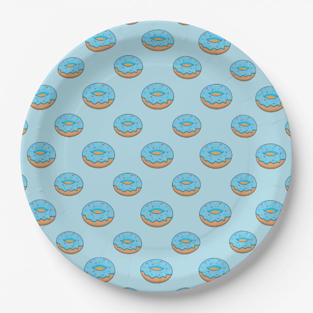 Prato De Papel Rosquinha Fosco Azul com Cartoon Sprinkles (Frente)
