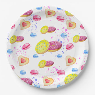 Prato De Papel Rosquinhas doces com padrão de vidros colorido