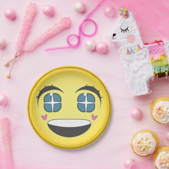Prato De Papel Rosto animado feliz (Festa)