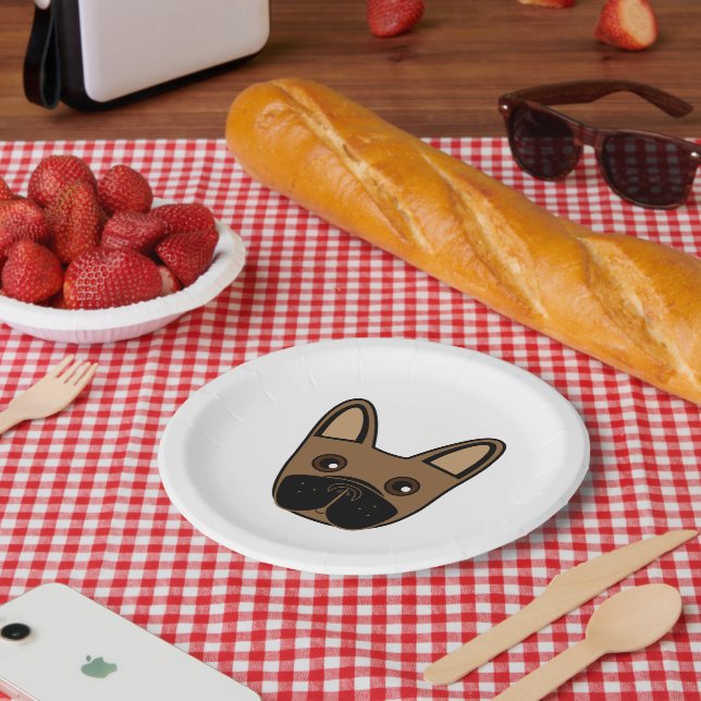 Prato De Papel Rosto de Buldogue Francês Castanho (Piquenique)