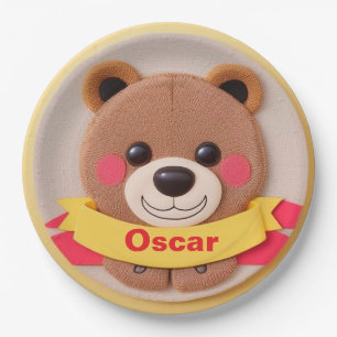 Prato De Papel Rosto de Urso de Desenho Animado Fofo com Laço Col