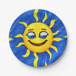 Prato De Papel Rosto Sorridente Sol Sol