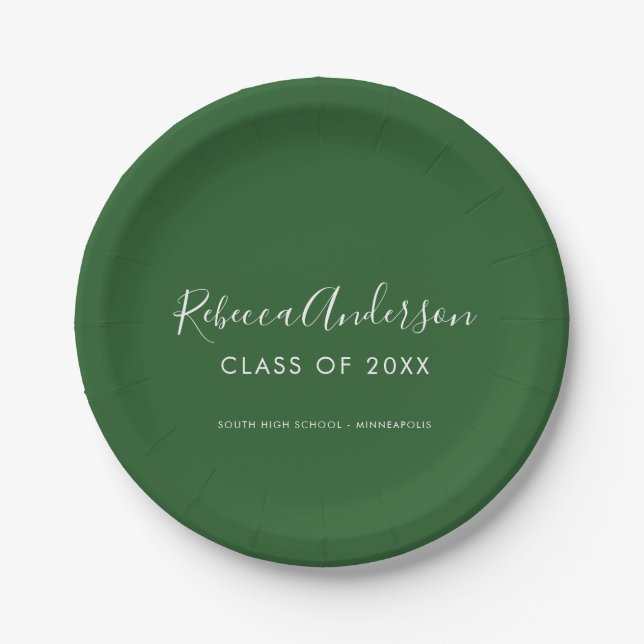 Prato De Papel Roteiro de Graduado Minimalista Moderno Verde Escu (Frente)
