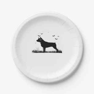 Prato De Papel Rottweiler Cão � Lua do Halloween Silhouz