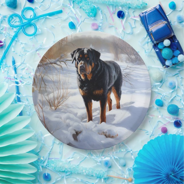 Prato De Papel Rottweiler Deixe Neve Natal (Festa)