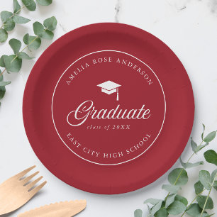 Prato De Papel Rótulo de Mortarboard Editável Cor Graduado