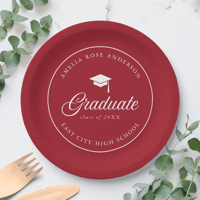 Prato De Papel Rótulo de Mortarboard Editável Cor Graduado (Criador carregado)