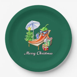 Prato De Papel Round Fir Green Felry Natal Chili