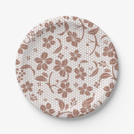 Prato De Papel Round plate with a brown floral pattern