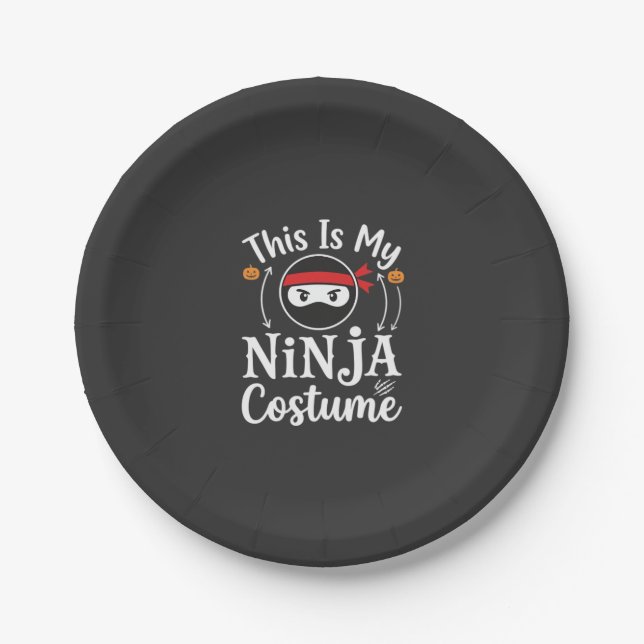 Prato De Papel Roupa de Ninja Engraçada Design de Halloween_1 (Frente)