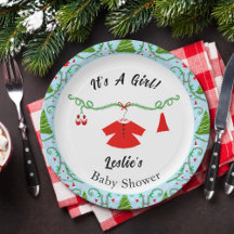 Roupa de Papai Noel Bebê Menina Chá de Bebê