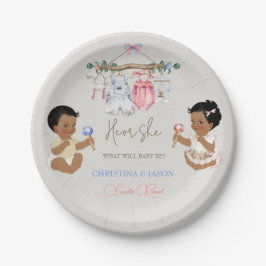 Prato De Papel Roupas de bebês Sexo Revelação de marfim rosa azul