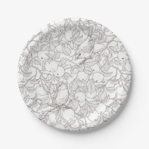 Prato De Papel Rouxinóis na macieira/marrom e branco
