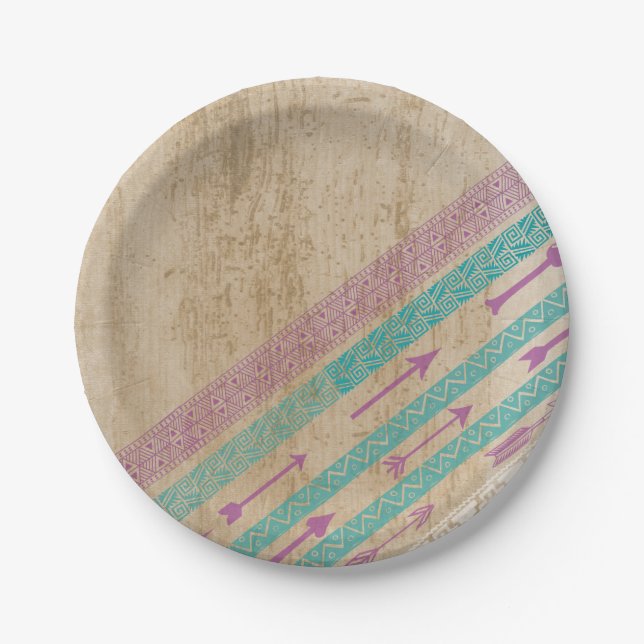 Prato De Papel Roxo chique tribal da placa de papel do chique das (Frente)