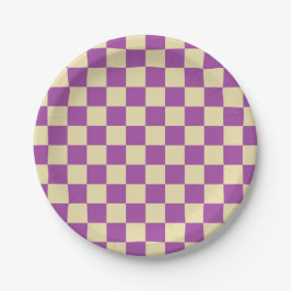 Prato De Papel Roxo e bege Checkered