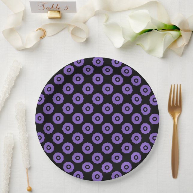 Prato De Papel Roxo e Preto Geo (Casamento)