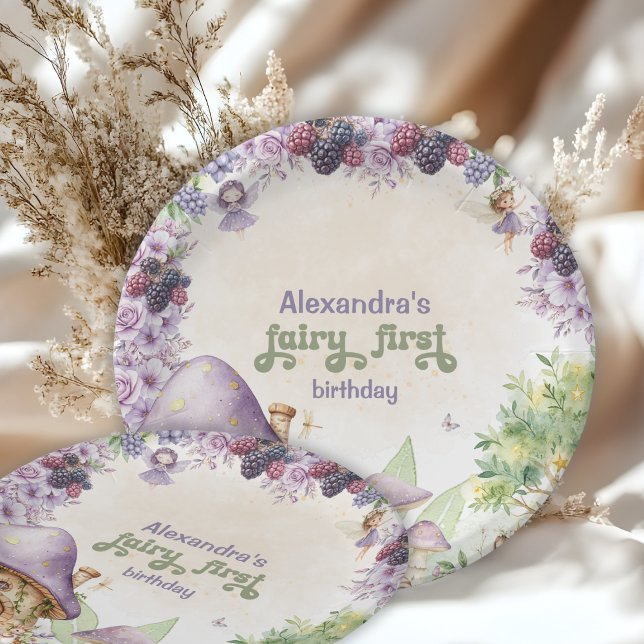 Prato De Papel Roxo Fada Primeiro Morango Primeiro Aniversário (Criador carregado)