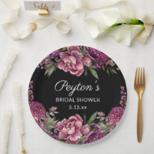 Roxo Floral Preto Chuveiro de Noiva Nome Data 