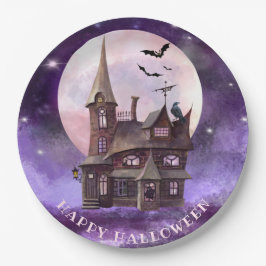 Prato De Papel Roxo Halloween Bats Huneen Cheia