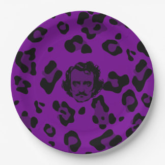 Prato De Papel roxo halloween Edgar Allan Poe estampa de leopardo