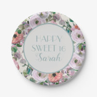 Roxo Lilás Rosa Floral Aquarela Sweet 16