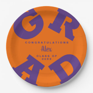 Prato De Papel Roxo na Graduação Personalizada Laranja