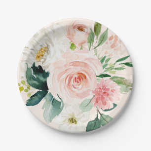 Prato De Papel Roxo Pálido Bege Floral Aquarela Elegante Pêssego