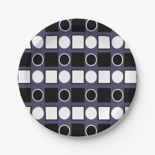 Prato De Papel Roxo Preto Branco Quadrado Círculo Geométrico
