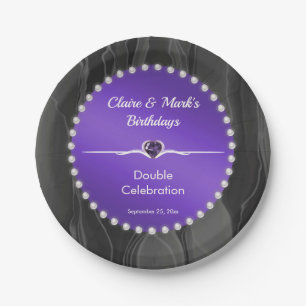 Prato De Papel Roxo Real Jantar de Aniversário Conjunto Pérolas P