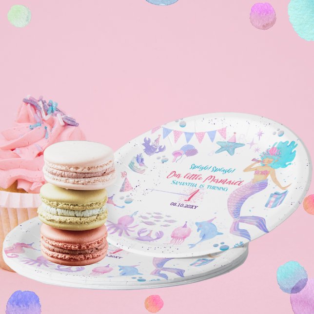 Prato De Papel Roxo Rosa 1ruas, Raparigas Sereias Aniversário (Criador carregado)