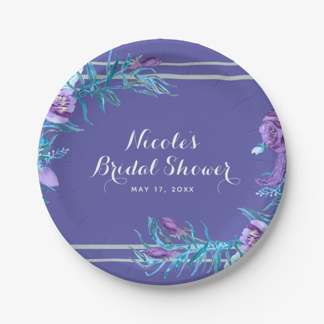 Prato De Papel Roxo Ultra Violeta e Aquático Floral Chic (Frente)