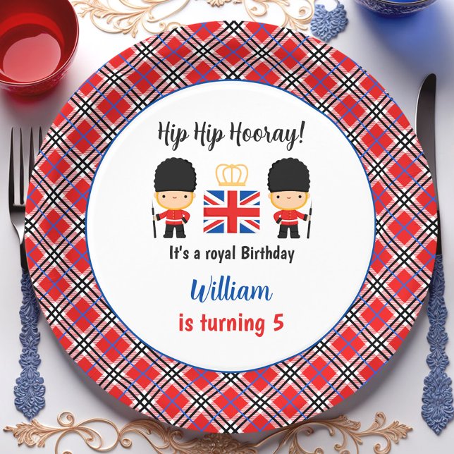 Prato De Papel Royal London Guarda British Tartan Boy Birthday (Royal London Guards British Tartan Boy Birthday Paper Plates)