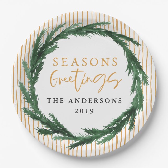 Prato De Papel Rua aquosa + listras Férias de Natal (Frente)