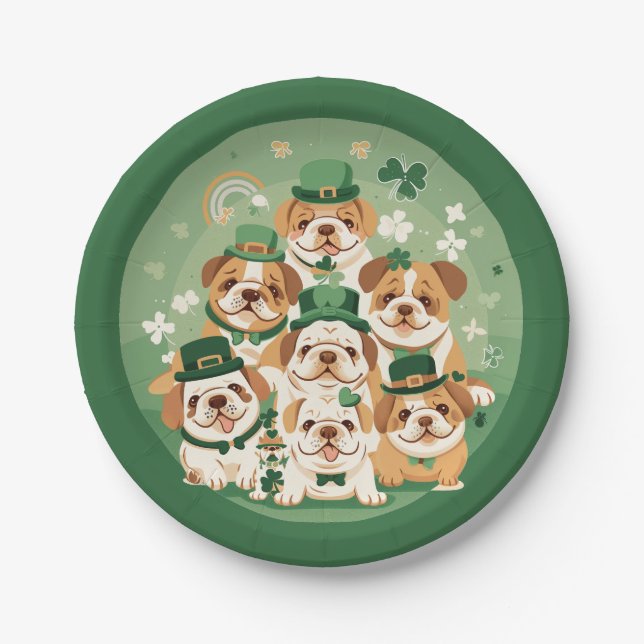 Prato De Papel Rua, Bulldog Inglês do Dia de Patrick (Frente)