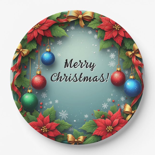 Prato De Papel Rua de Natal com Poinsettias (Frente)