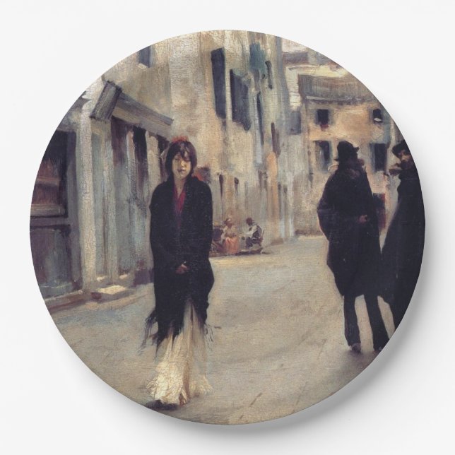 Prato De Papel Rua em Veneza (Mulher Elegante) (Cantora Sargent) (Frente)