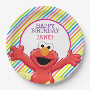 Prato De Papel Rua Sésamo Aniversário da Elmo Girl