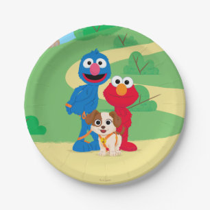 Prato De Papel Rua Sésamo Tango Com Grover E Elmo