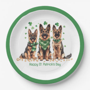 Prato De Papel Ruas felizes, cães German shepherd do dia de Patri