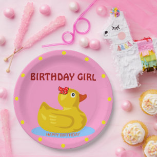 Prato De Papel Rubber Ducky "Birthday Girl"