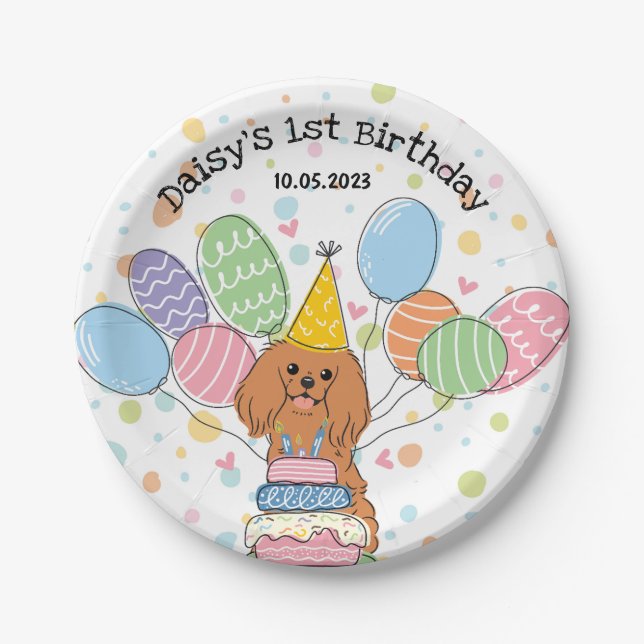 Prato De Papel Ruby Cavalier King Charles Spaniel Birthday (Frente)