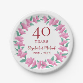 Prato De Papel Ruby Floral Pink Flowers Wreath, 40 anos
