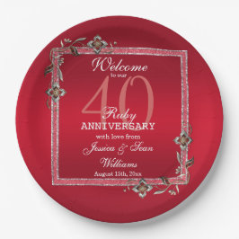 Prato De Papel Ruby Red Gems & Glitter Ruby 40TH Wedding