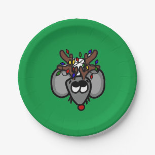 Prato De Papel Rudolf Reindeer Mouse Paper Plate (Verde)
