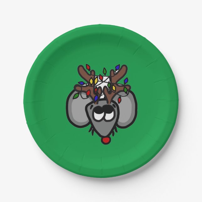 Prato De Papel Rudolf Reindeer Mouse Paper Plate (Verde) (Frente)