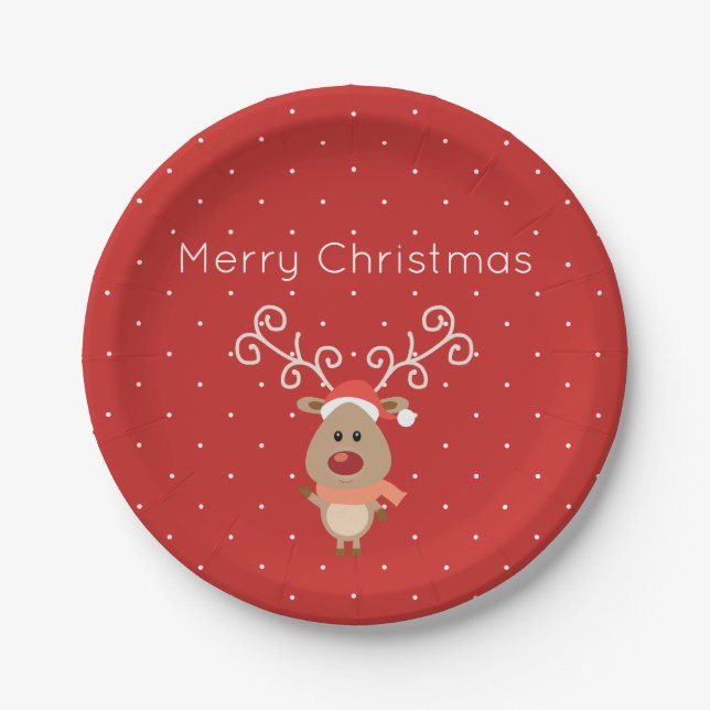 Prato De Papel Rudolph, bonito, cartoon de renas ruidosas (Frente)