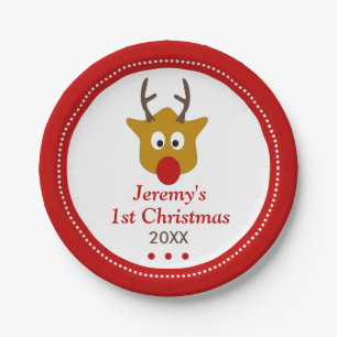 Prato De Papel Rudolph Natal dos bebês bonitos da rena o ø