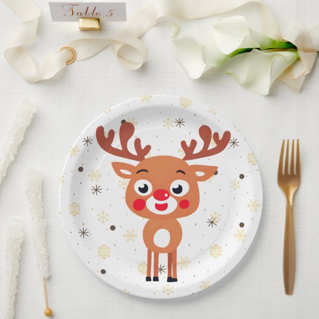Prato De Papel Rudolph Red Nose ReindePaper Plate (Casamento)