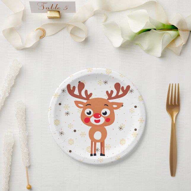Prato De Papel Rudolph Red Nose ReindePaper Plate (Casamento)